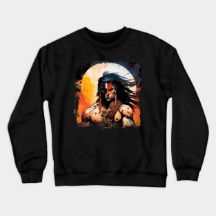 Proud Indian Warrior in Combat in Comic Style Crewneck Sweatshirt